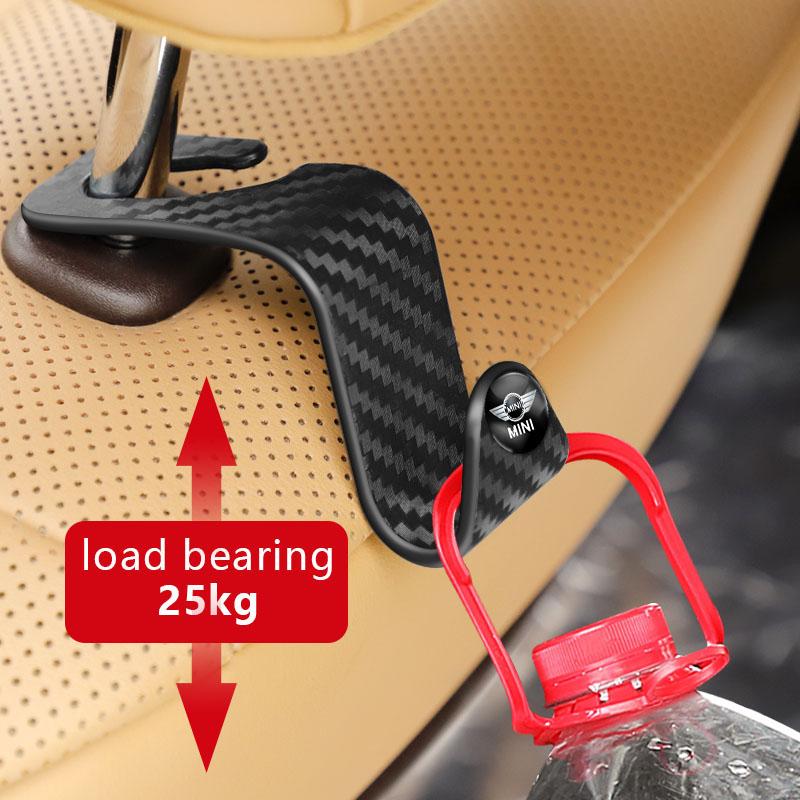 2Pcs Car Hidden Seat Hook Multi-Purpose Carbon Fiber Texture Mini Cooper Car Seat Back Creative Multi-function On-Board Hooks pwaxk99