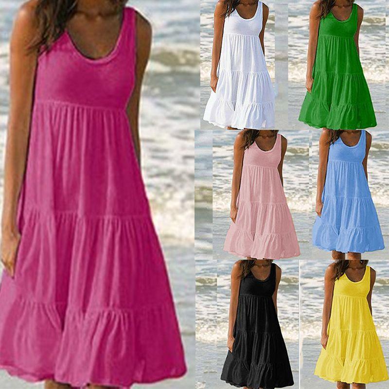 Stylish Women's Holiday Summer Solid Sleeveless Party Beach Loose Short Dress Sundress For Effortless Elegance