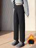 Women's High Waist Woolen Harem Pants - Plus Velvet, Slimming, Warm, Petite Straight Leg for Autumn/Winter.