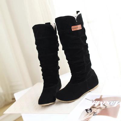 2025 Women Lace Nubuck Flat Heels Winter Snow Boots Shoes Women's Flock Plush Padded Winter Long Riding Motorcycle Boots Shoes