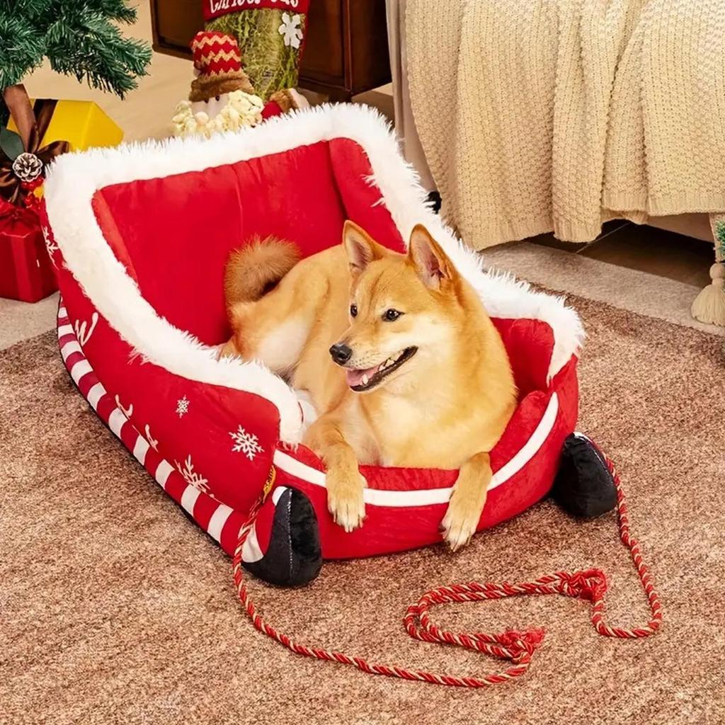 Christmas Dog Bed Sled Cat Hammock with Anti-slip bottom Washable Dog Sofa Bed Nest for Small Medium Cats Dogs Christmas Winter
