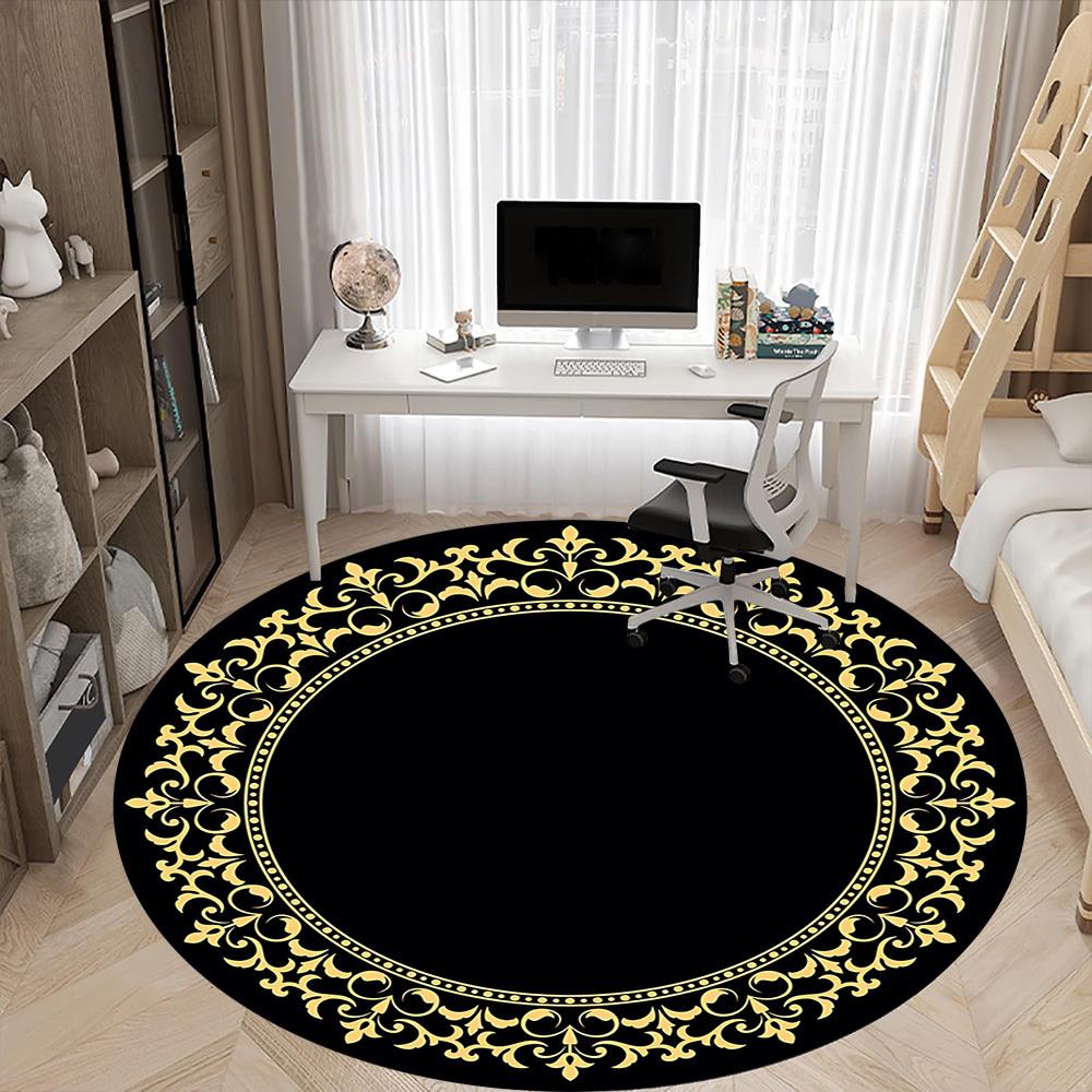 1pc Ornate Circle Chair Carpet for Office, Soft Comfortable Mat For Office, Living Room, Bedroom, Machine Washable Carpet yy251112126