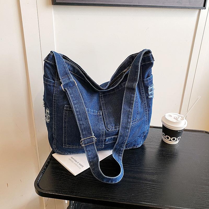 Casual Versatile Women's Denim Shoulder Bags Large Capacity Commuter Ladies Crossbody Bag Pocket Dsign Female Handbags Tote