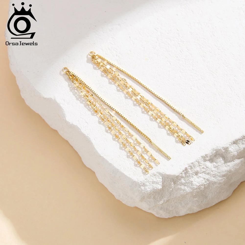 ORSA JEWELS Minimalist Long Chain Tassel Earrings 925 Sterling Silver Fashion Jewelry Date Elegant Eardrop for Women Gift APE153