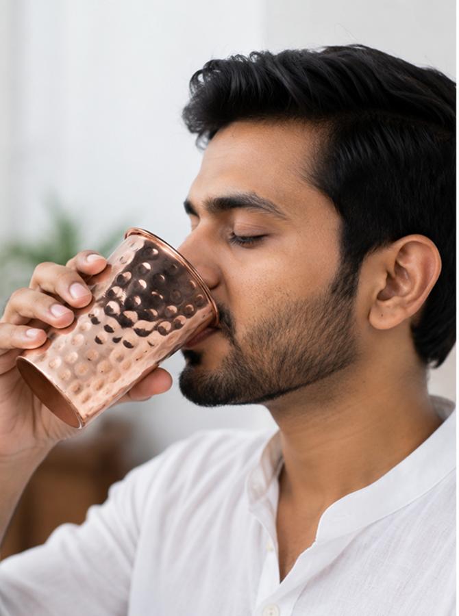 TreegoArt 100% Pure Traditional Handcrafted Copper Hammered Drinking Glass Use In Hotels, Restaurants And Kitchenware