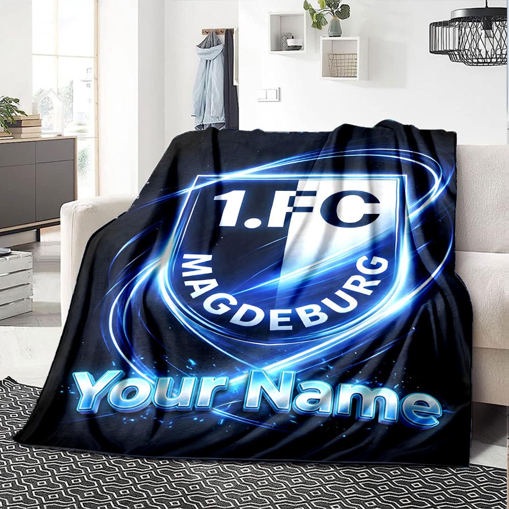 1pc 1.FC Magdeburg Blanket with Custom Name, Gift, for Men and Women, Soft Blanket, Good for Sofa Bed Couch Travel, Lightweight Flannel Blanket