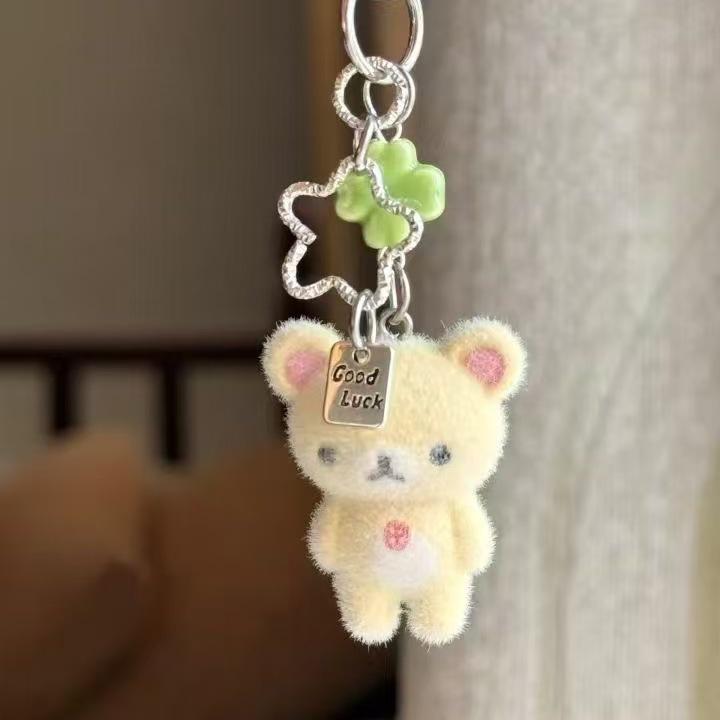 Flocking Cute Cartoon Bear DIY Resin Keychain & Phone Lanyard Pendant