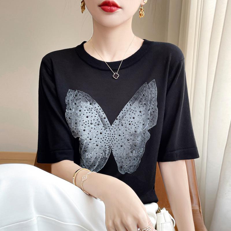 

Модная футболка с коротким рукавом и бантом, уменьшающая возраст, для женского летнего тонкого свободного покроя, для похудения и стройнящая, трикотажный свитер для тенниса XXL