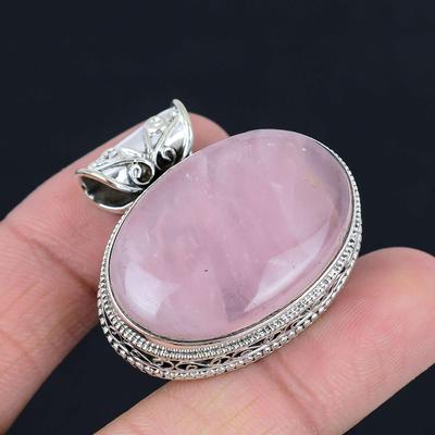 Pendentif en quartz rose, argent sterling 925 massif, bijou unisexe, cadeau