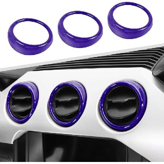 Jimen Compatible with Ford Mustang 2015-2023, 3PCS Center Console Dash AC Vent Cover Trim Ring (Carbon Fiber)