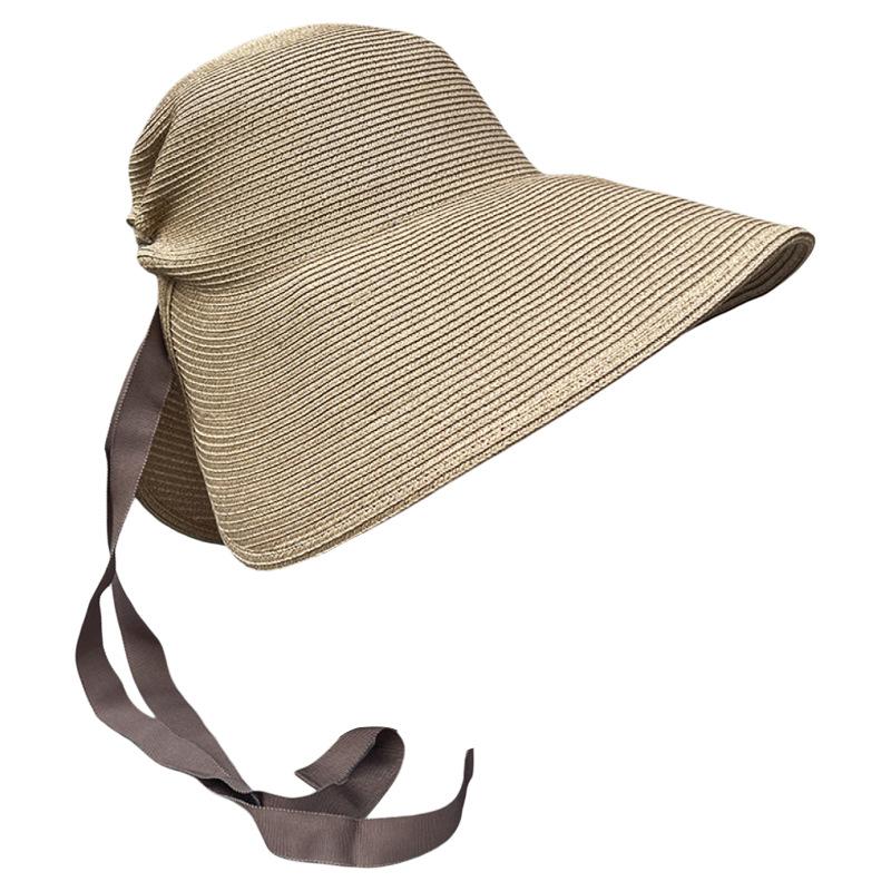 25 Spring And Summer Oversized Lampshade Straw Hat Surround Strap Large Brim Hat Women Can Tie Ponytail Cover Face Sun Hat