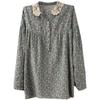 Vintage Künstlerischer Blumendruck Baumwoll-Leinen Bluse Damen Langarm Top Lässiges Hemd Spitze Patchwork Kragen Herbst Knopf Asiatische Größe