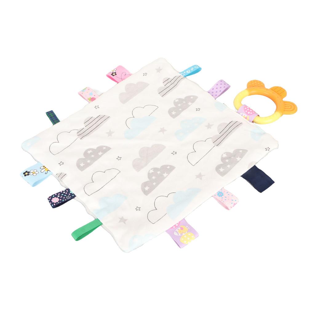 Baby Tags Sicherheitsdecke Weiche Baumwolle Niedliches Wolkenmuster Beruhigende sensorische Decke mit Beißring