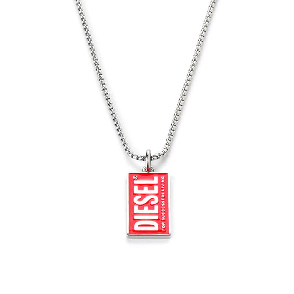 Diesel Dx1368040 Logo Tag Silver Unisex Necklace