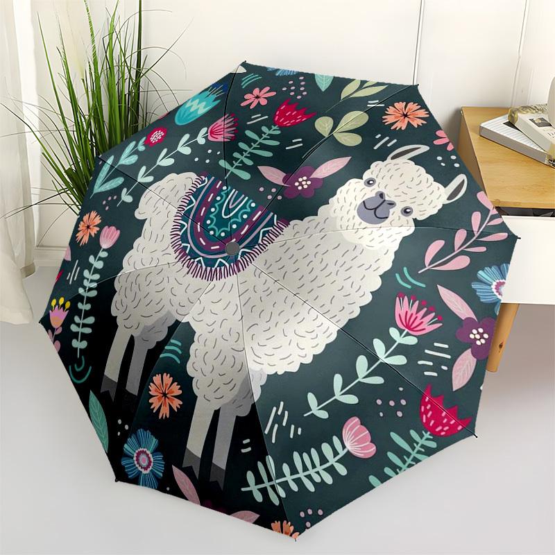 1pc Llama Floral Pattern Illustration Umbrella with Plastic Handle,Suitable for All Seasons Umbrellaptys26032
