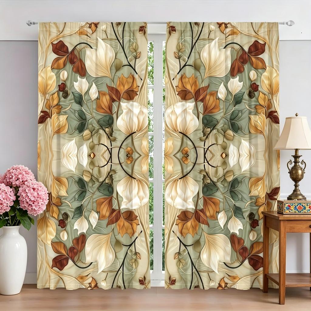 2 Pieces of Vintage Morandi Floral Curtains, French Country Style Light Luxury Blackout Curtains for Living Room and Bedroom