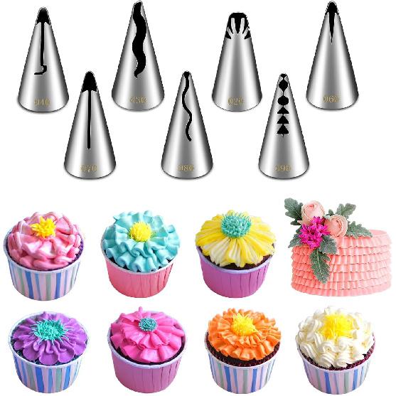 Suuker 7 Pieces Pleated Skirt Piping Nozzles Set, Stainless Steel Russian Nozzles Tips Piping Set For Pastry Fondant,Cake Decorating Supplies Baking