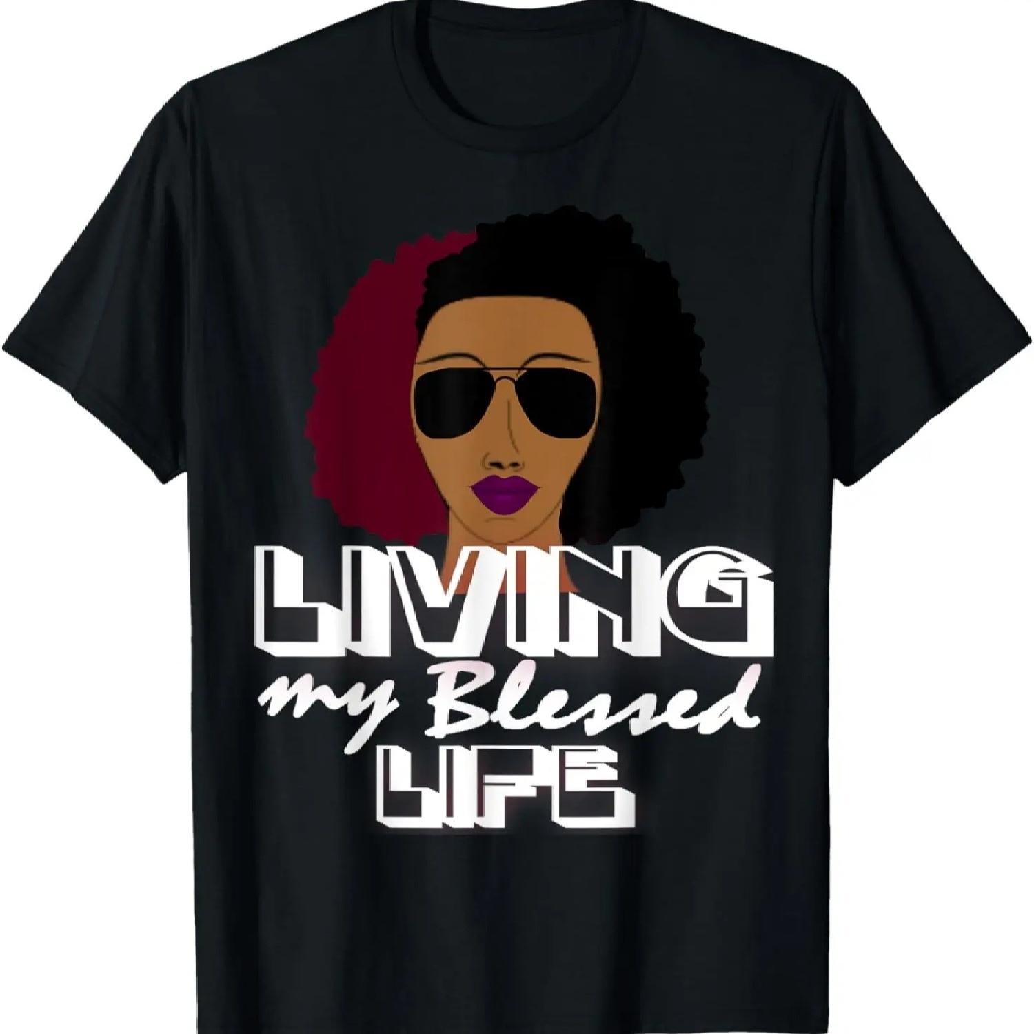 Afro Black Christian Natural Hair Living My Blessed Life T-Shirt XXXXXL разноцветный