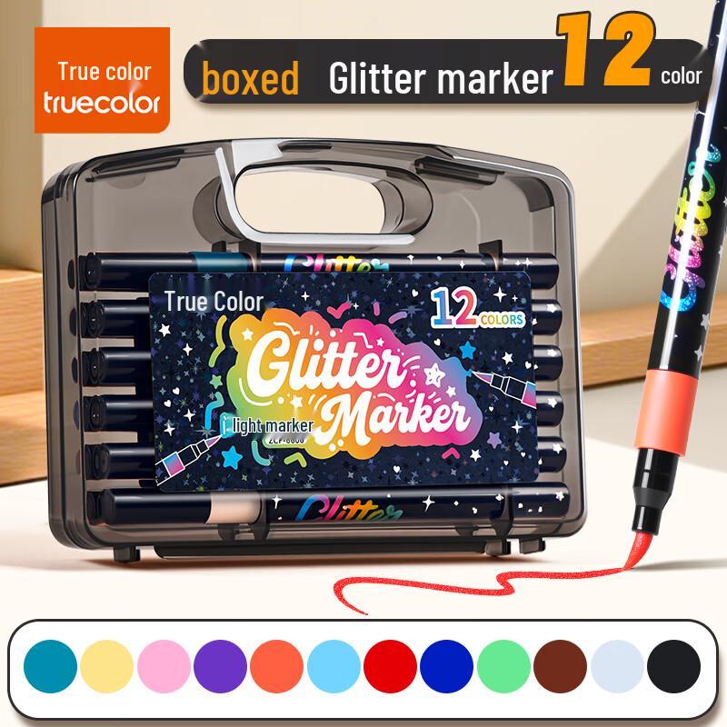 TRUECOLOR Glitter Soft-Tip Marker Pens 12 Colors