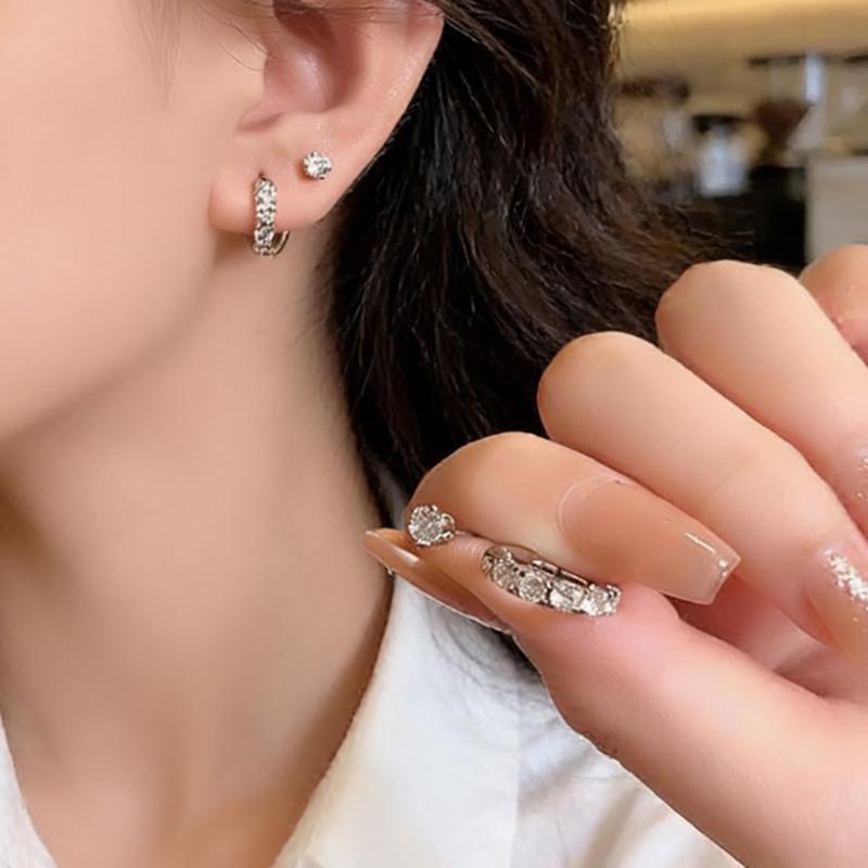 4Pcs Silver Color Zircon Round Hoop Earrings Set Hypoallergenic Jewelry for Women Valentine's Day Gift