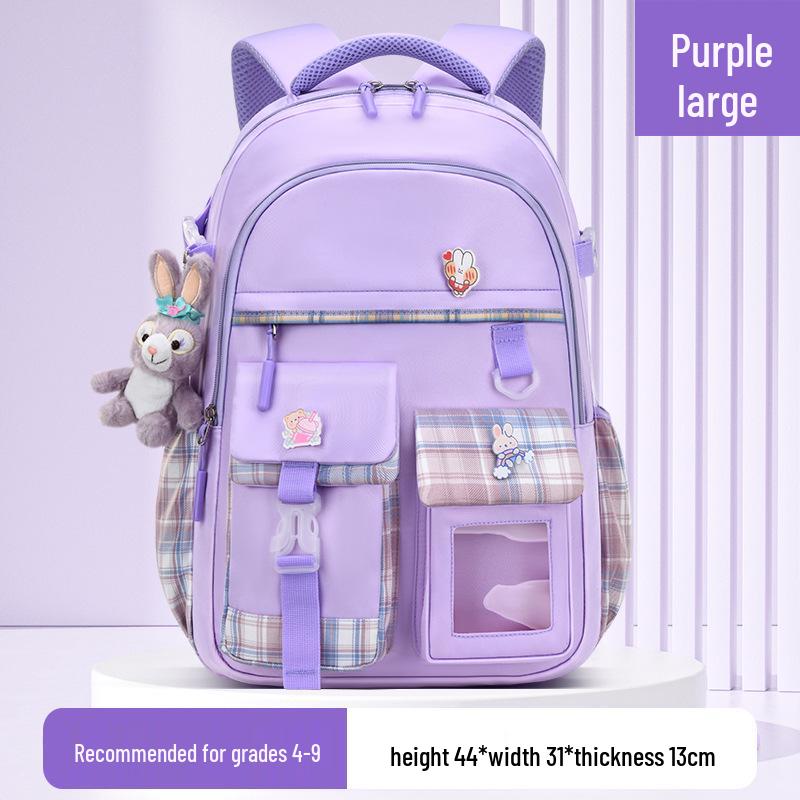 Girls' Trendy Lightweight Backpack: Spine-Protective, Double Shoulder Design for Grades 3-6