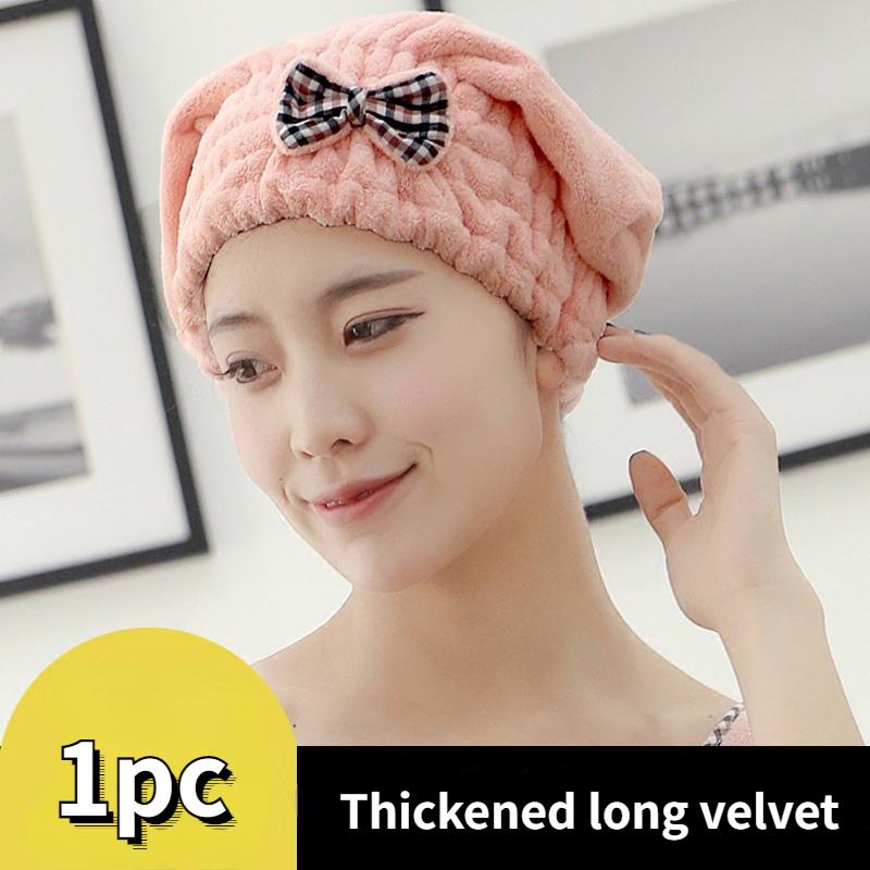 Bow Tie Solid Color Microfiber Dry Hair Cap Shower Cap Super Absorbent Thickened Shower Cap Dry Hair Towel Soft and Comfortable