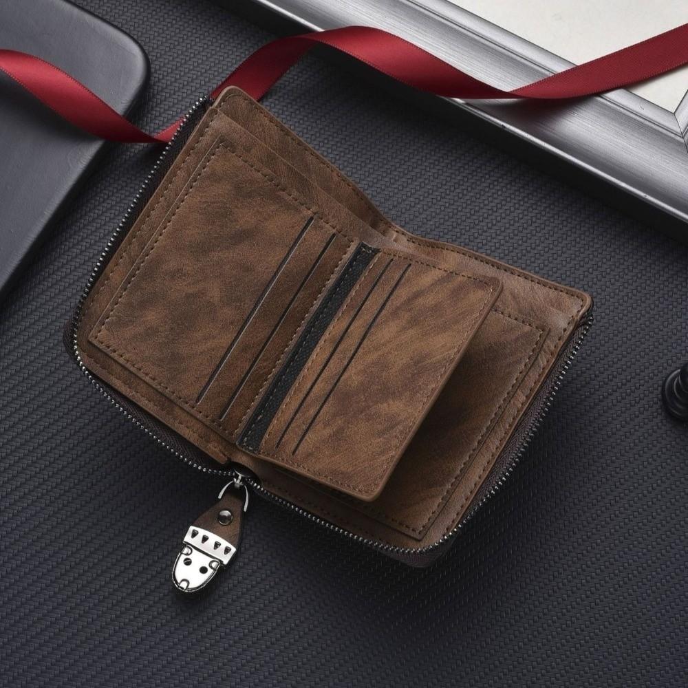 Solid Color Men's Wallet Zipper Leather Coin Purse Luxury Business Card Holder Gift