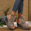 Sexy Leopard Super High Heel Sandals Women 2025 Summer Bohemia Chunky Platform Wedge Heel Velcro Sandals Fashion Beach Shoes
