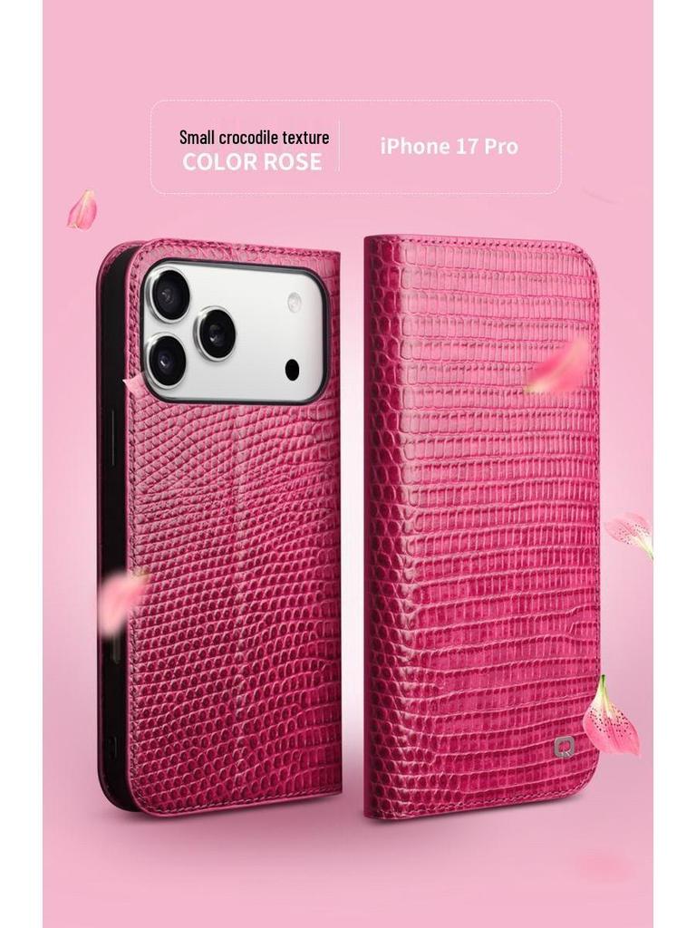 Qia Li Genuine Leather Flip Case for iPhone 17 Pro Max - Anti-Fall, Card Slot, Protective Cover
