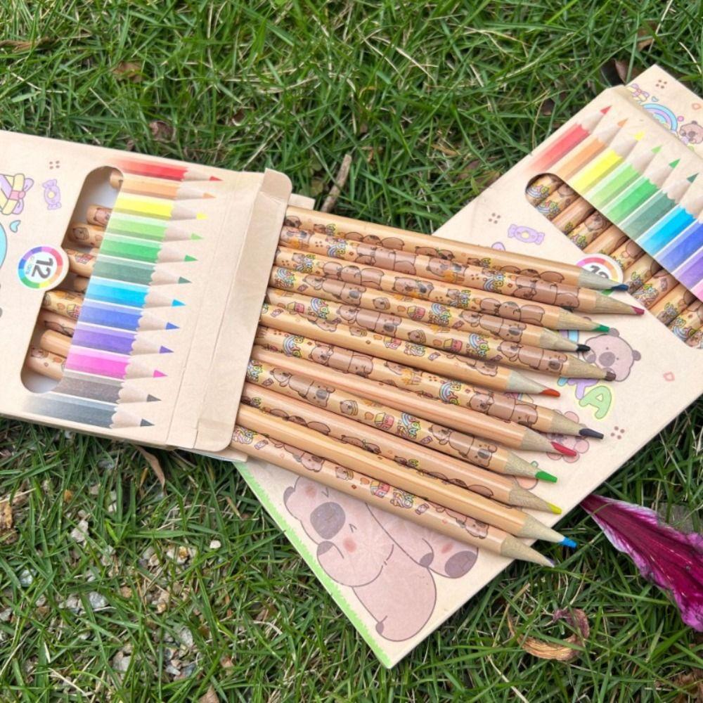 New 12 Colors Capybara Colored Pencils Wooden Art Supplies Colour Pencil Cartoon Sketching Drawing Coloring Pencil School Office