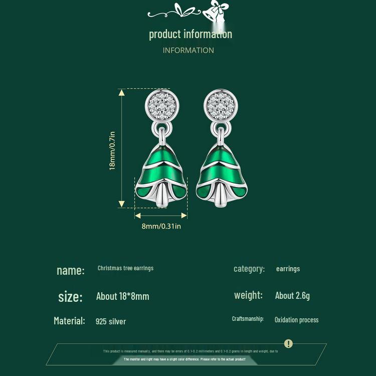 Yinziyun Christmas Tree Sterling Silver Stud Earrings for Women - Trendy Green Enamel Holiday Jewelry.