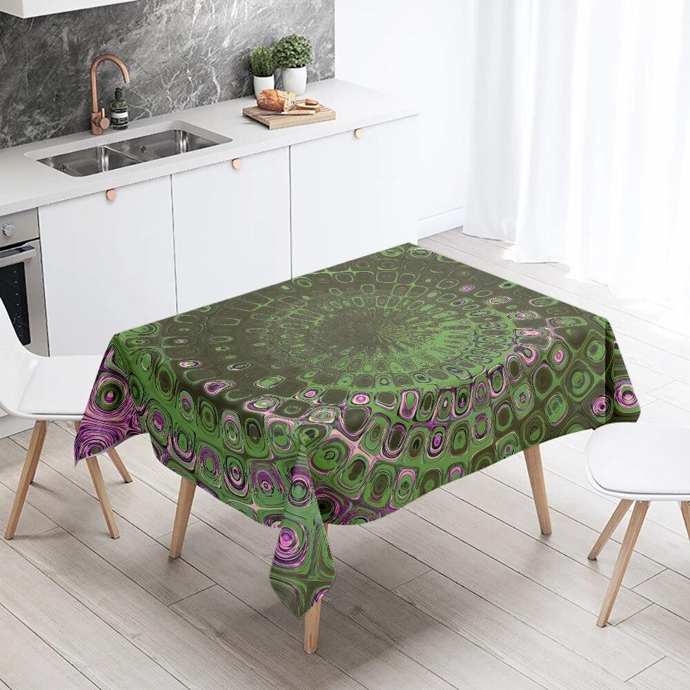 Psychedelic Geometric Mandala Pattern Rectangular Tablecloth Waterproof and Oilproof Wedding Restaurant Kitchen Table Decoration