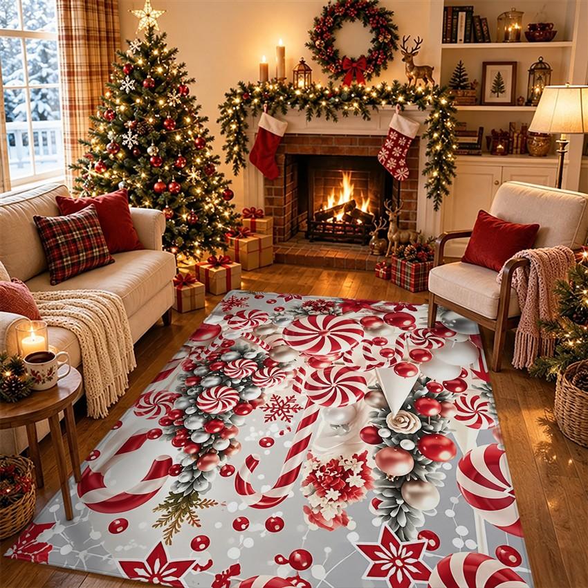 1pc 2D Flat Modern Xmas Rectangular Area Rug, Hand Washable Decor Floor Mat for Living Room, Bedroom, Dining Room