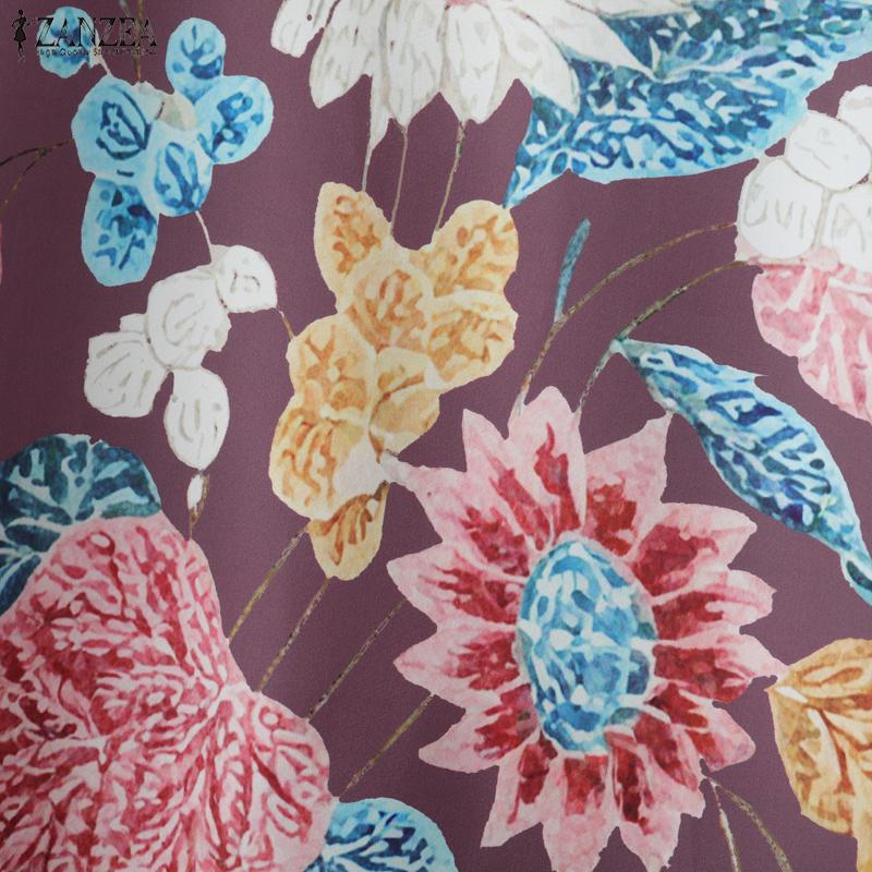 ZANZEA Women Casual Round Neck 3/4 Sleeve Loose Retro Print Blouse