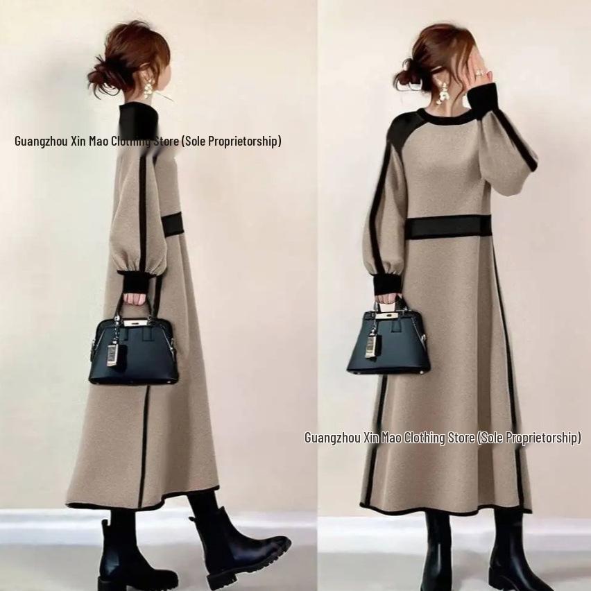 

Women s High-Neck Knitted Sweater Dress, Japanese Style, Waist-Cinching, Long Sleeves, Winter 2025 Collection Small