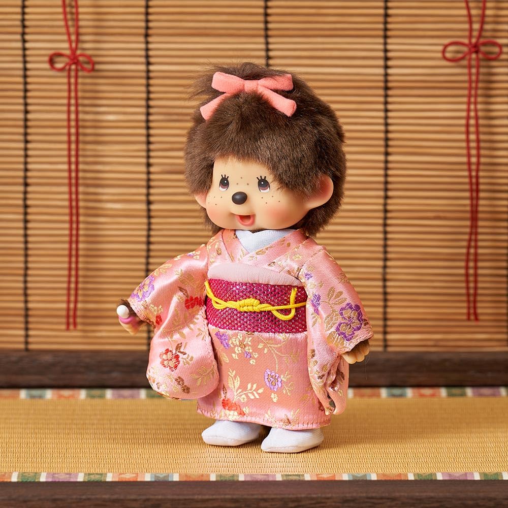Kyugetsu Official Original Monchhichi In Kimono, Girl, Pink IPM-17-Z