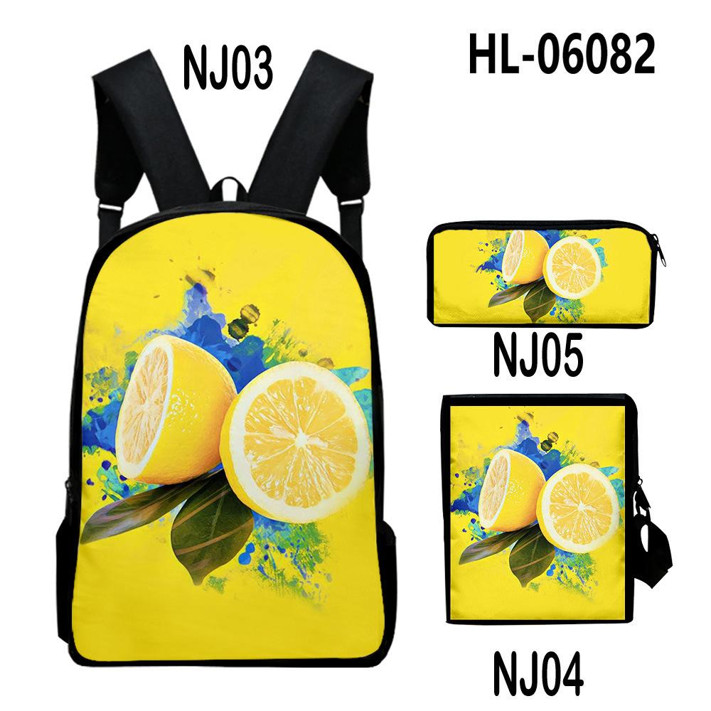 Lusso Novità Particolare Fresco limone Stampa 3D 3pz/Set alunno Zaini Scolastici Zaino Daypack per Laptop Borsa a tracolla inclinata Astuccio