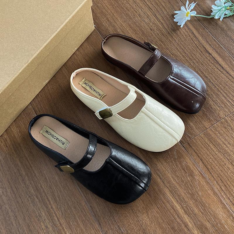 French bag head half slippers women's summer wear 2025 new versatile retro skirt Mary Jane cool slippers