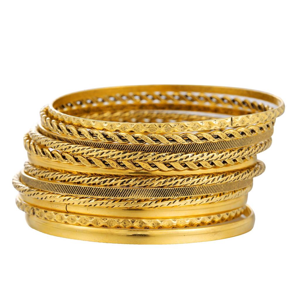 Bohemian-Style 12-Piece Multi-Layer Alloy Bracelet Set for Women