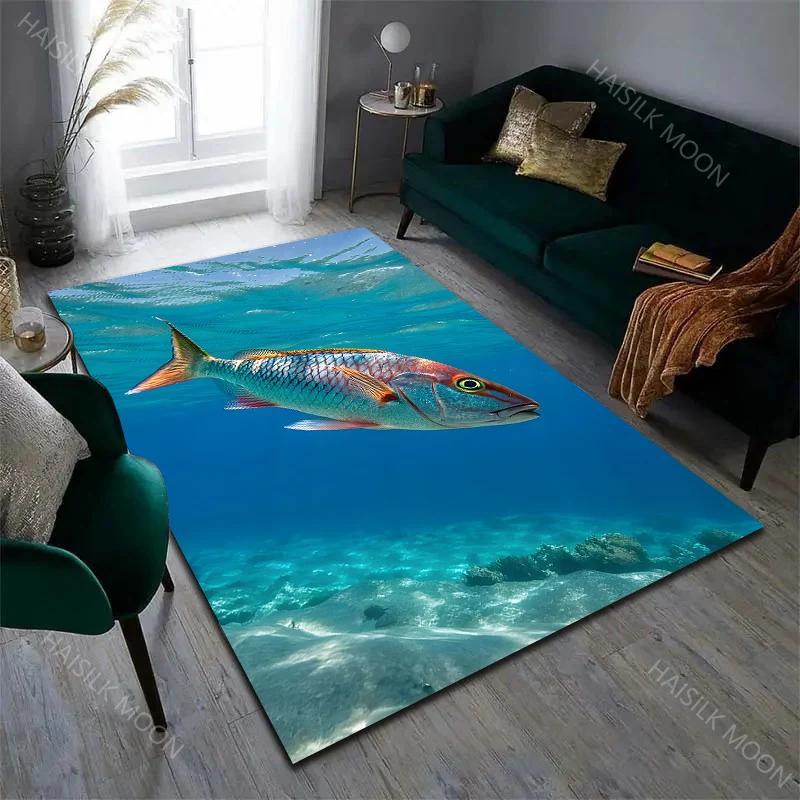 Sea Fish Pattern Carpet for Living Room Bedroom Bedside Floor Mat Cloakroom Game Mat Area Rug