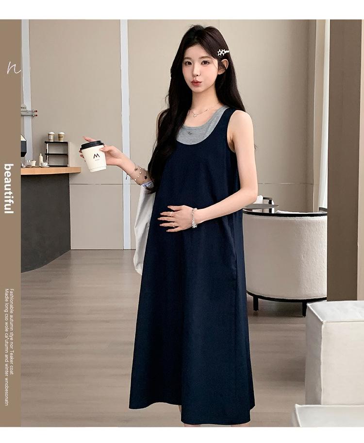 2026 Summer Sweet Maternity Sleeveless High-Waisted Vest Dress - Trendy Age-Reducing, Two-Piece Look