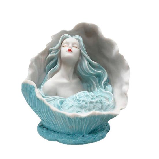 Conch Girl Figurine Sea Snail Women Resin Statue Sculpture Indoor Home Office Desktop Bookshelf Decoration Ornament