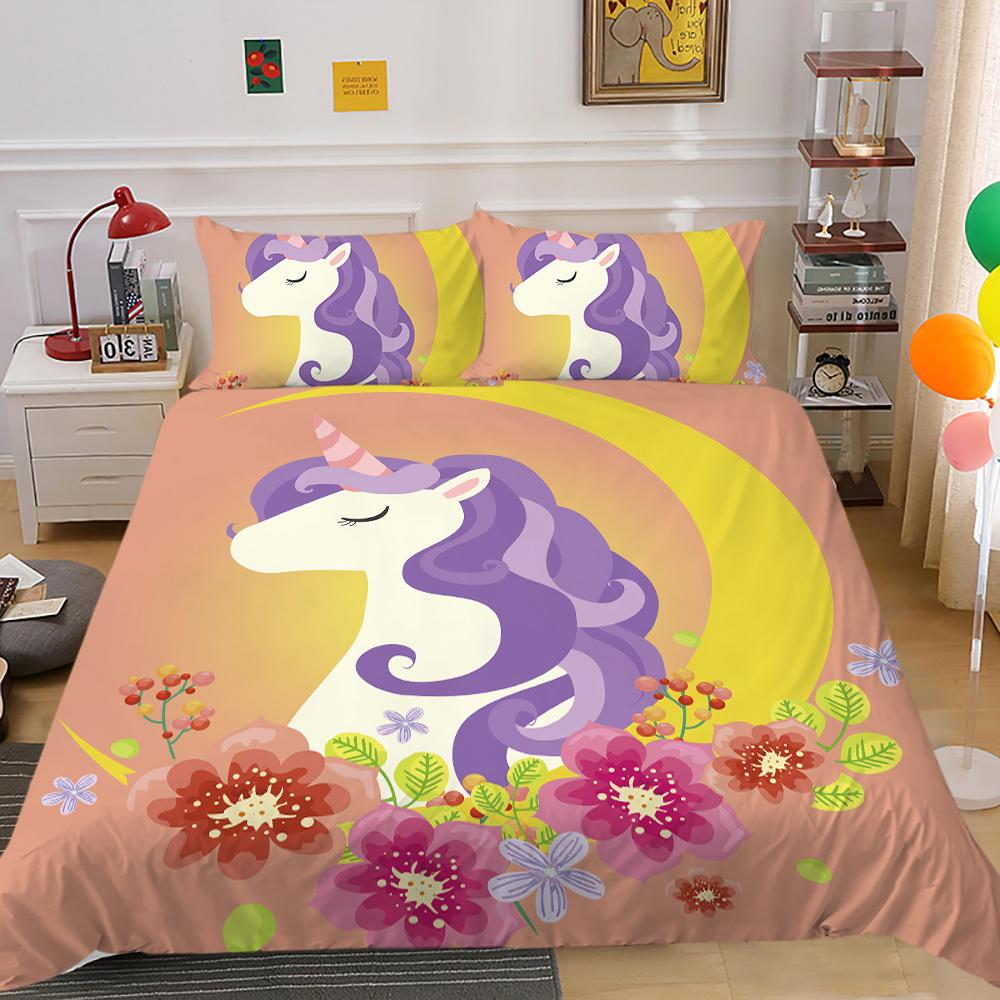 2023 Neuer Stil Bettwäsche-Set 3D Einhorn-Druck Bettdecke Bettzeug Zuhause Dreiteilig Warm Polyester Kissenbezug Bettbezug