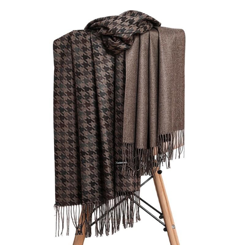 Houndstooth Scarf Women's Autumn and Winter High End Wool Cashmere Scarf Versatile Cotton Printed Scarf