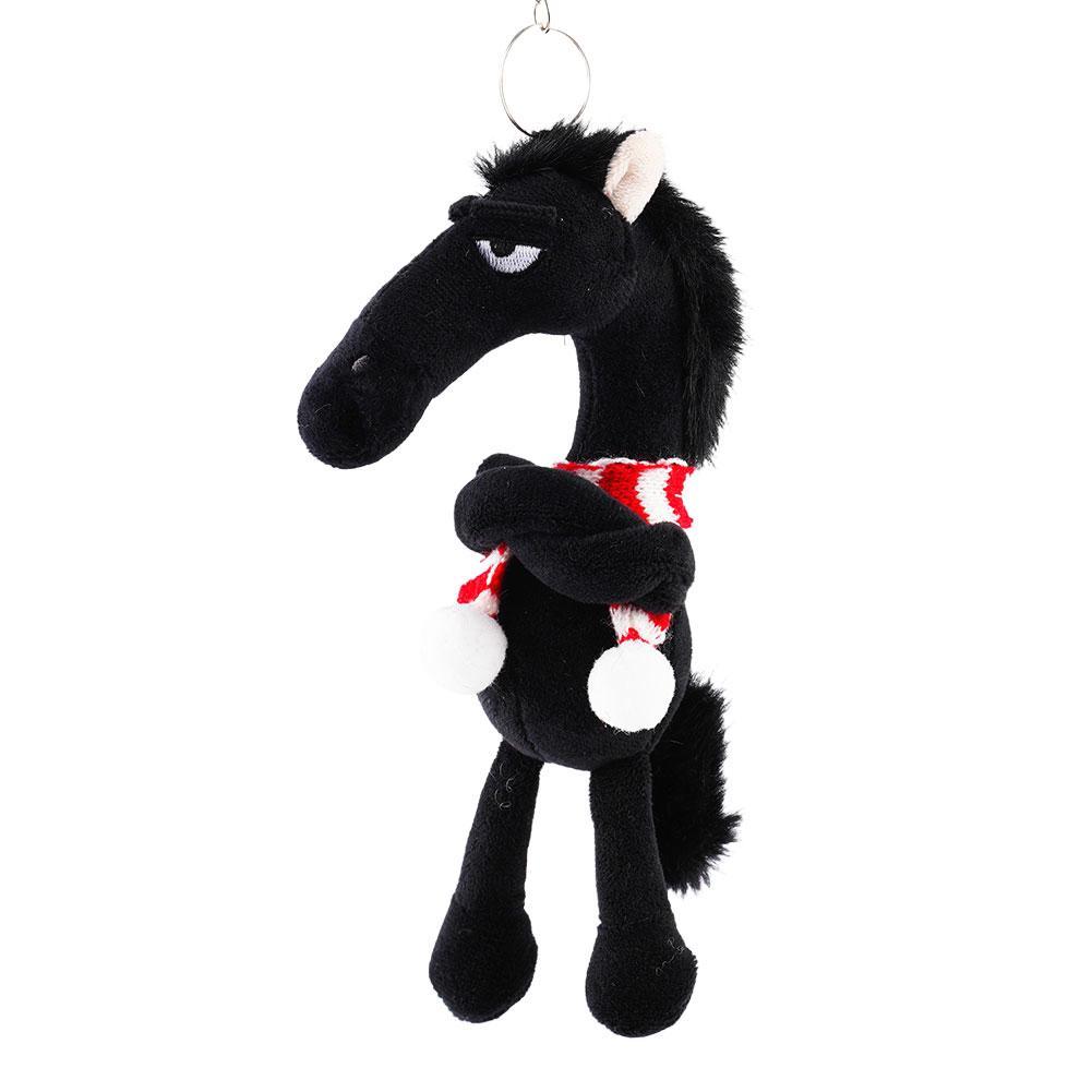 Lucky Black Horse Plush Keychain Animal Bag Charm Pendant Plush Arrogance Pony Keychain Kawaii Animal Plush Keychain Funny Toy