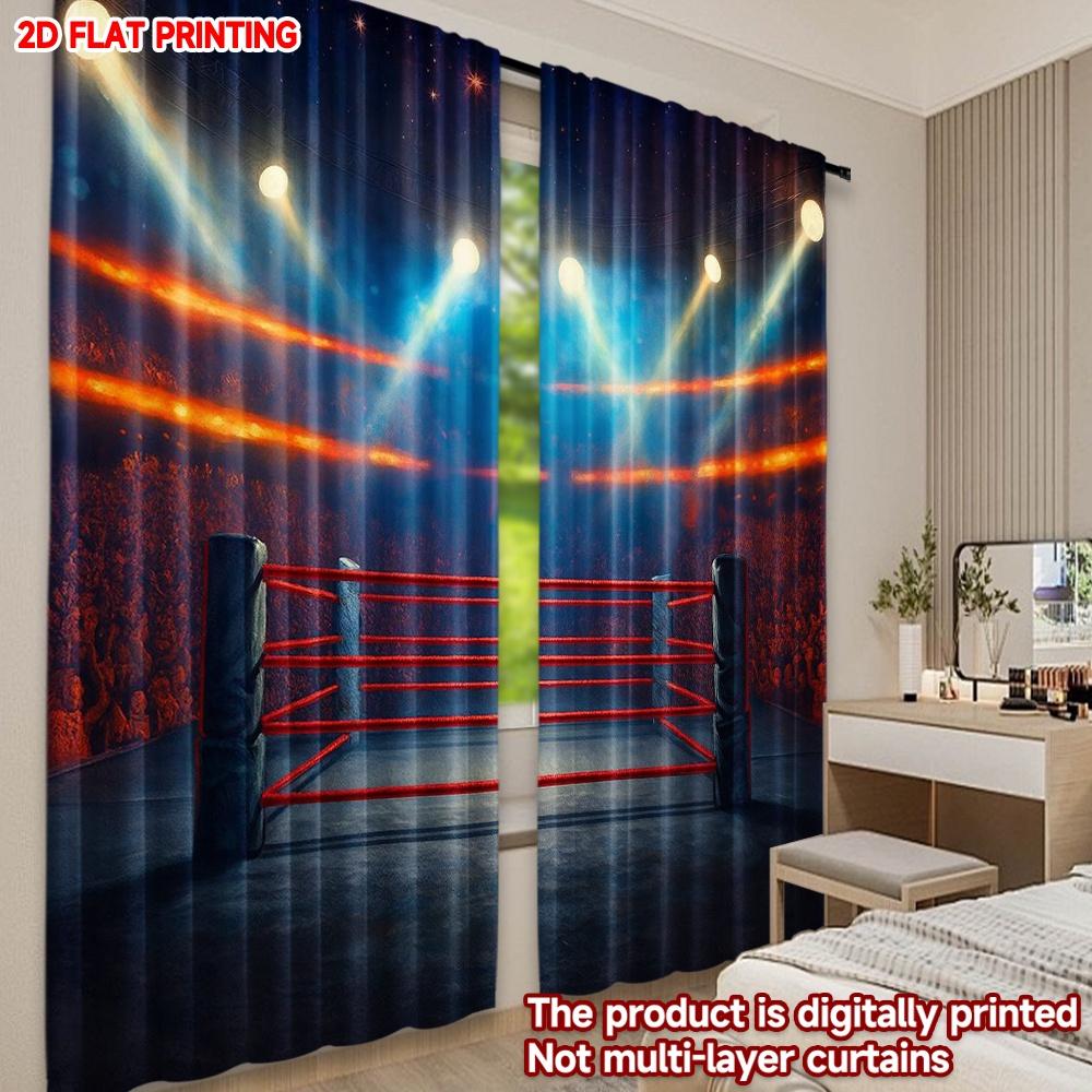 2D flat printing 2pcs Drapes Boxing Arena Digital Printed Polyester Drapes Festive Wall Decor for Booths Studio decoration
