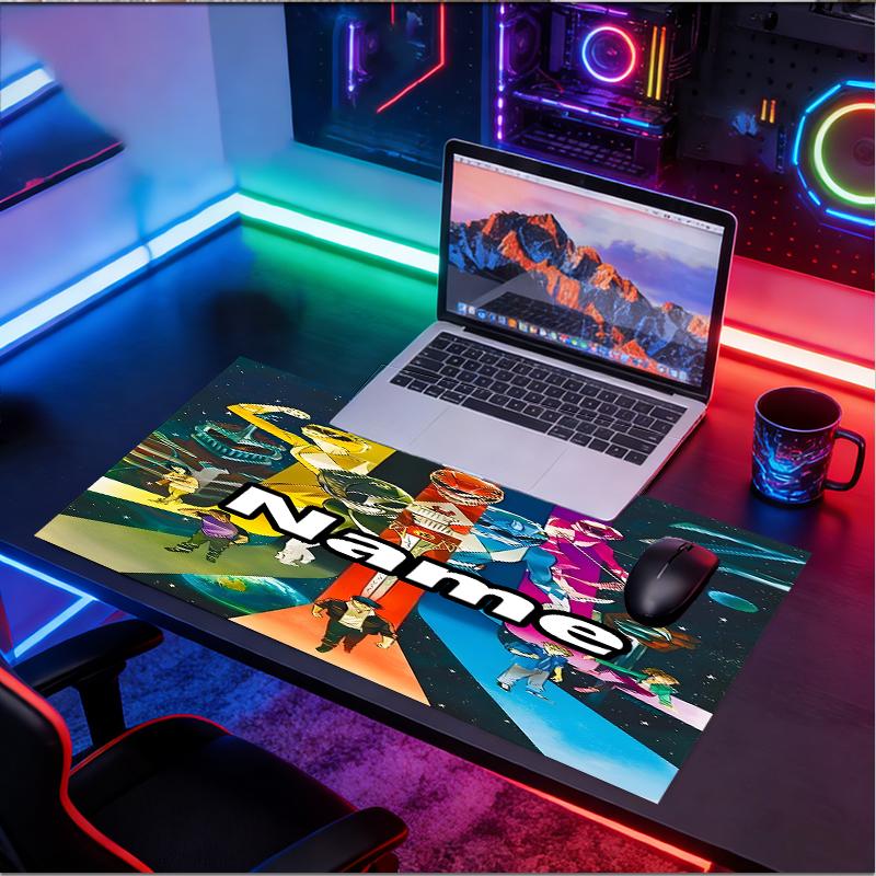 Custom Name Personalized Mighty Morphin Power Rangers Pattern Mousepad, Laptop PC Desk Mat, Decorative Desk Mat for Home Keyboard Pad Gift