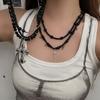 Personality Punk Black Imitation Pearl Glass Beads Cross Pendant Multi-layer Fold Wear Necklace for Women Men Charm Jewelry Gift