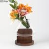 Creative Transparent Glass Vase Solid Wood Base Plant Pots Table Decoration Flower Arrangement Floral Vases Room Aesthetic Decor