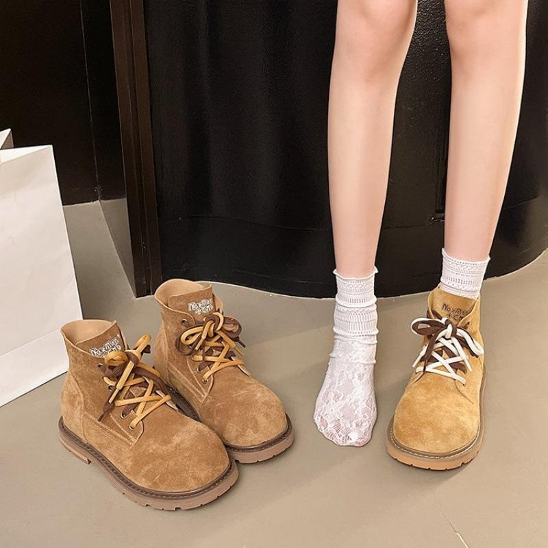 Han Shi retro niche Martin boots women's 2025 autumn new double with British style rhubarb boots thick-soled tooling short boots